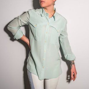 Blue Silk Sheer Button-Down